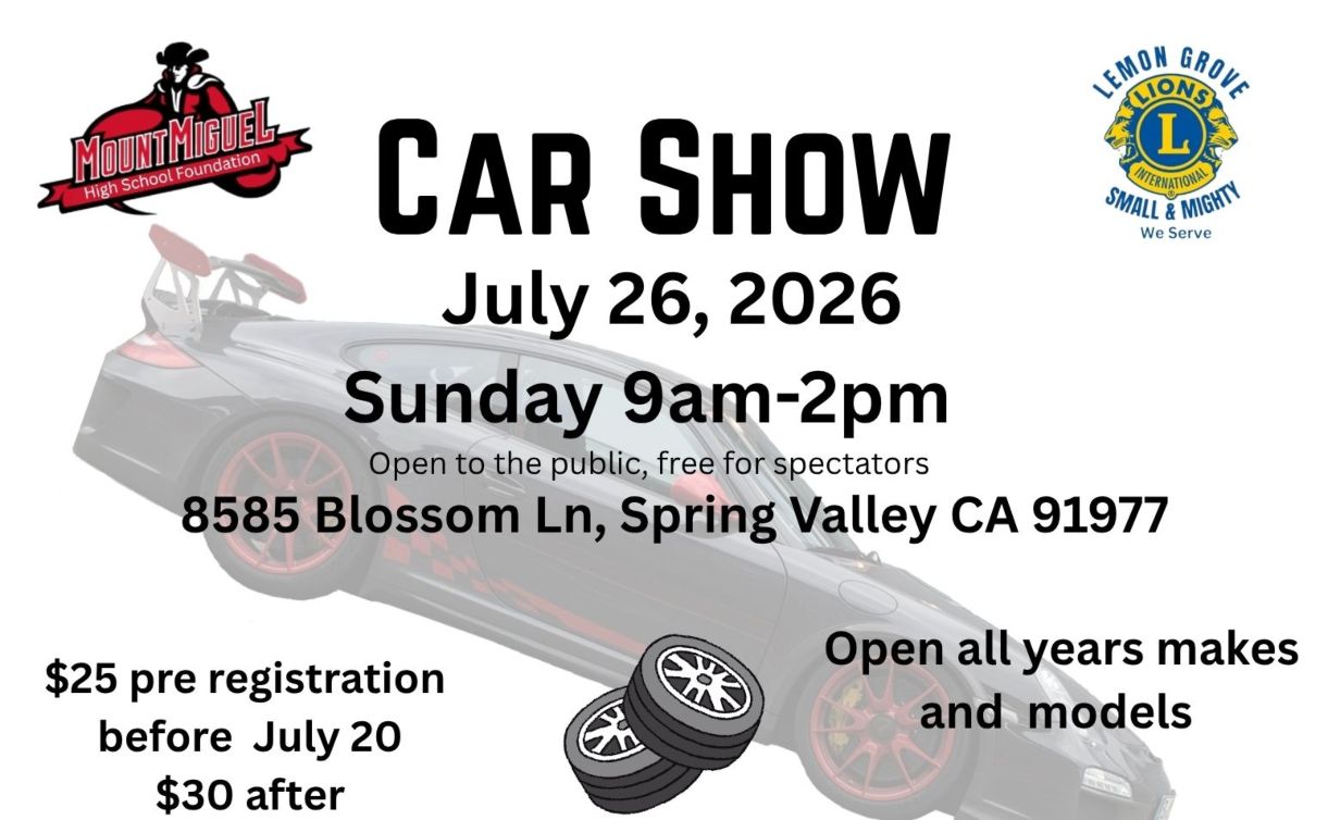 Mt. Miguel HS Car Show partial flyer July 26, 2026